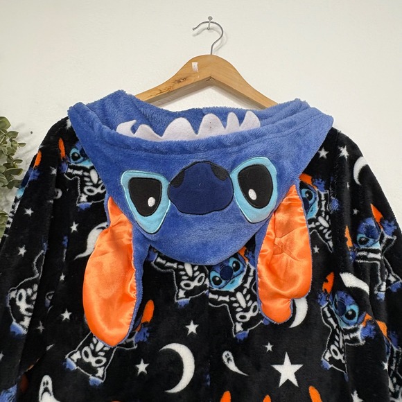 Disney Stitch Skeleton Halloween Plush Fleece Hooded Union Suit 2X - Picture 7 of 7